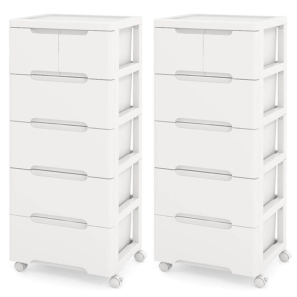 Costway 2 PCS 6-Drawer Plastic Rolling Storage Cart with 4 Universal Wheels Dresser Cabinet - White_0