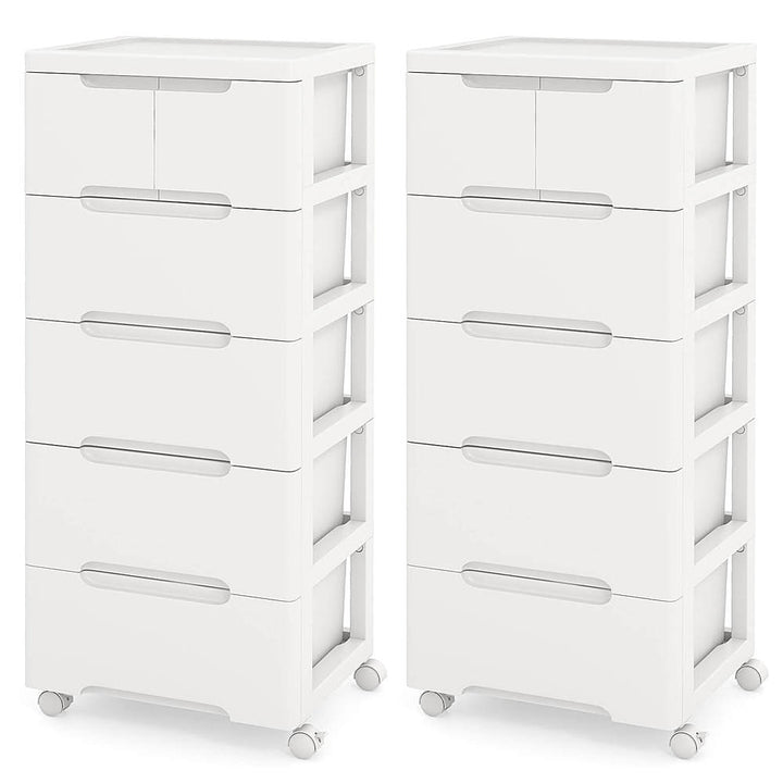 Costway 2 PCS 6-Drawer Plastic Rolling Storage Cart with 4 Universal Wheels Dresser Cabinet - White_0