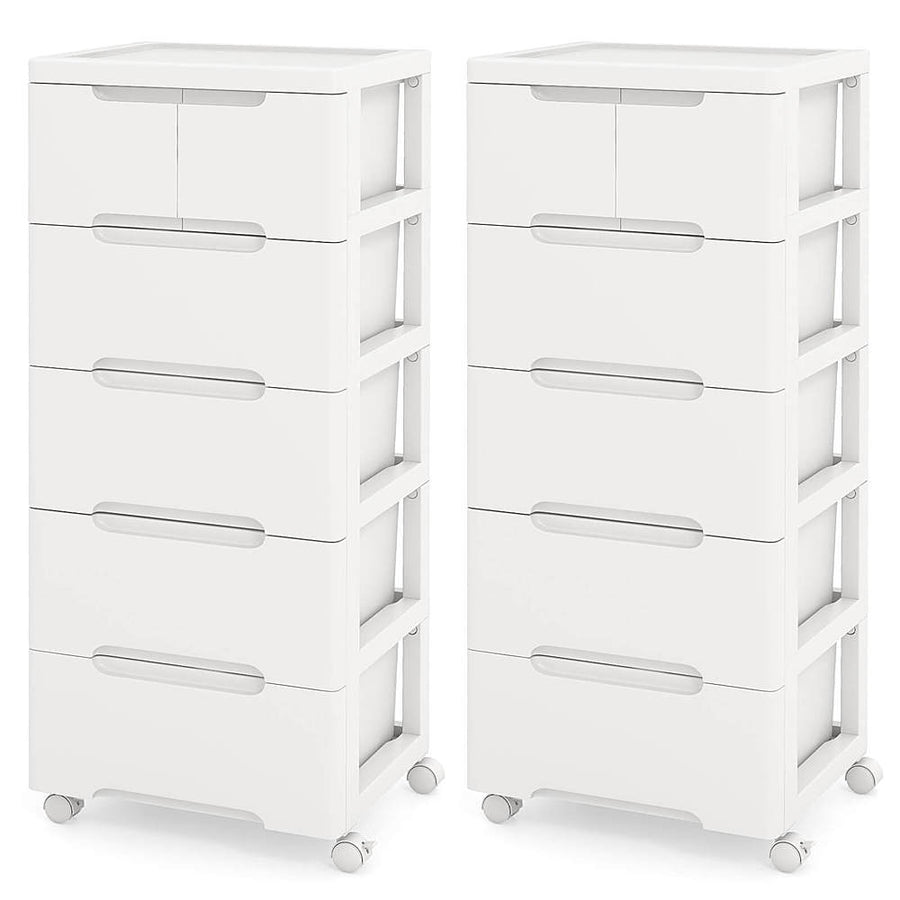 Costway 2 PCS 6-Drawer Plastic Rolling Storage Cart with 4 Universal Wheels Dresser Cabinet - White_0