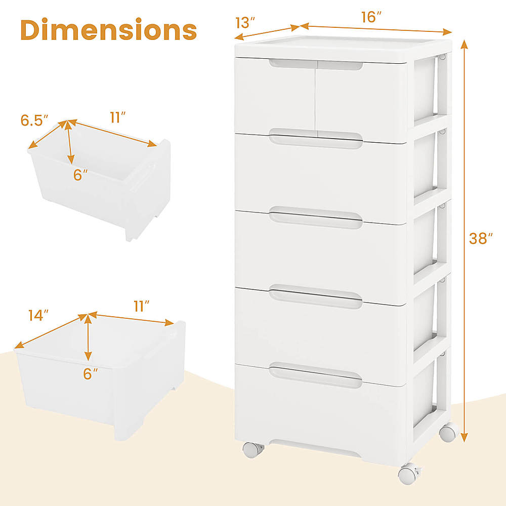 Costway 2 PCS 6-Drawer Plastic Rolling Storage Cart with 4 Universal Wheels Dresser Cabinet - White_2