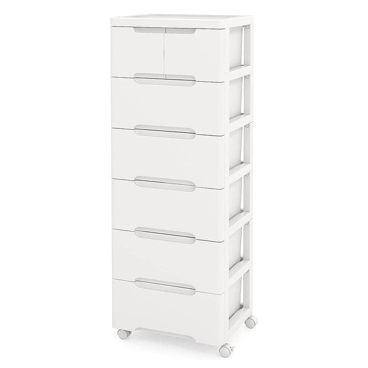 Costway 1 PCS 7-Drawer Plastic Rolling Storage Cart with 4 Universal Wheels Dresser Cabinet - White_0