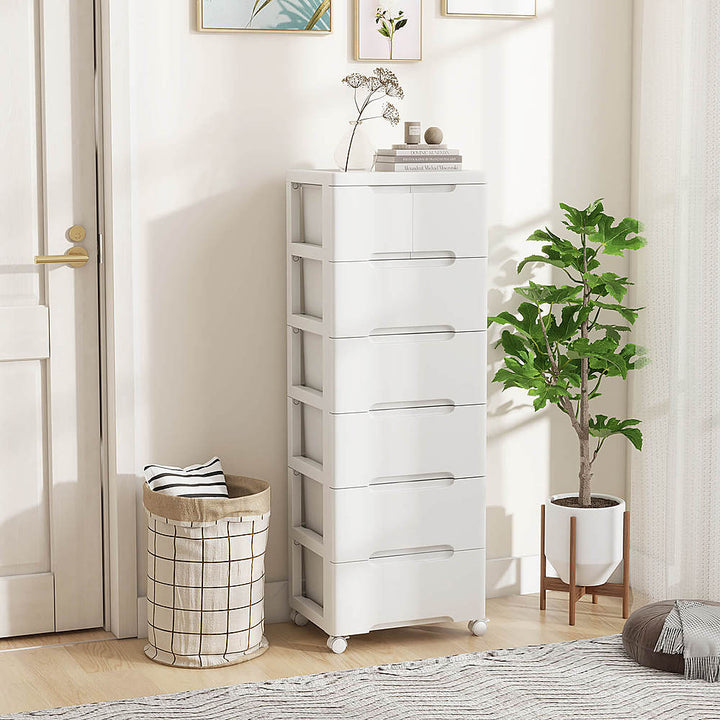 Costway 1 PCS 7-Drawer Plastic Rolling Storage Cart with 4 Universal Wheels Dresser Cabinet - White_4