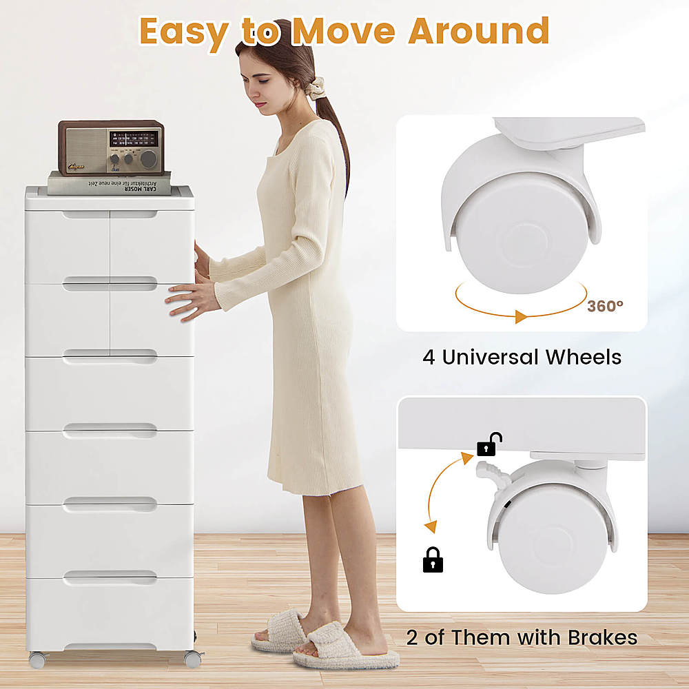 Costway 1 PCS 7-Drawer Plastic Rolling Storage Cart with 4 Universal Wheels Dresser Cabinet - White_6