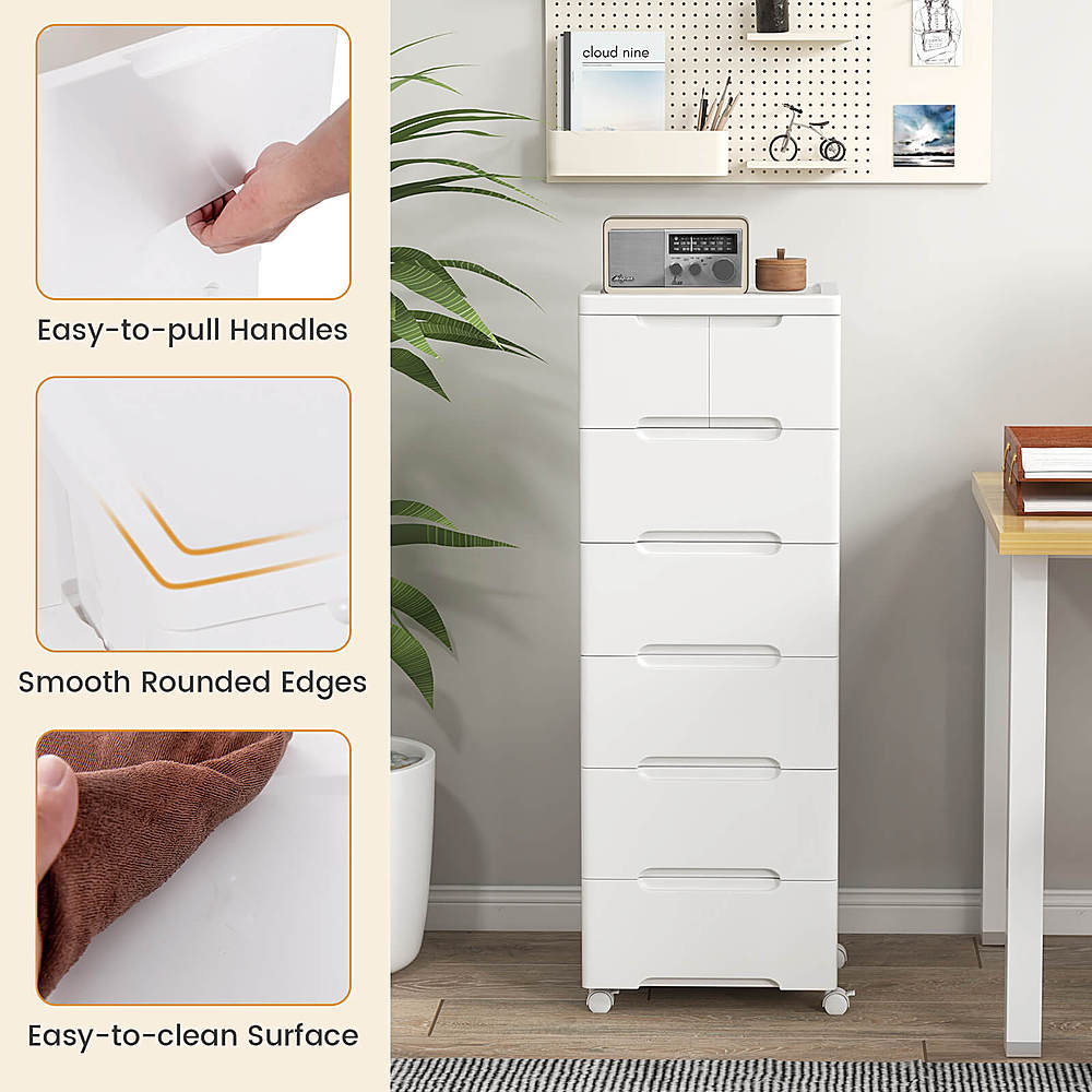 Costway 1 PCS 7-Drawer Plastic Rolling Storage Cart with 4 Universal Wheels Dresser Cabinet - White_7