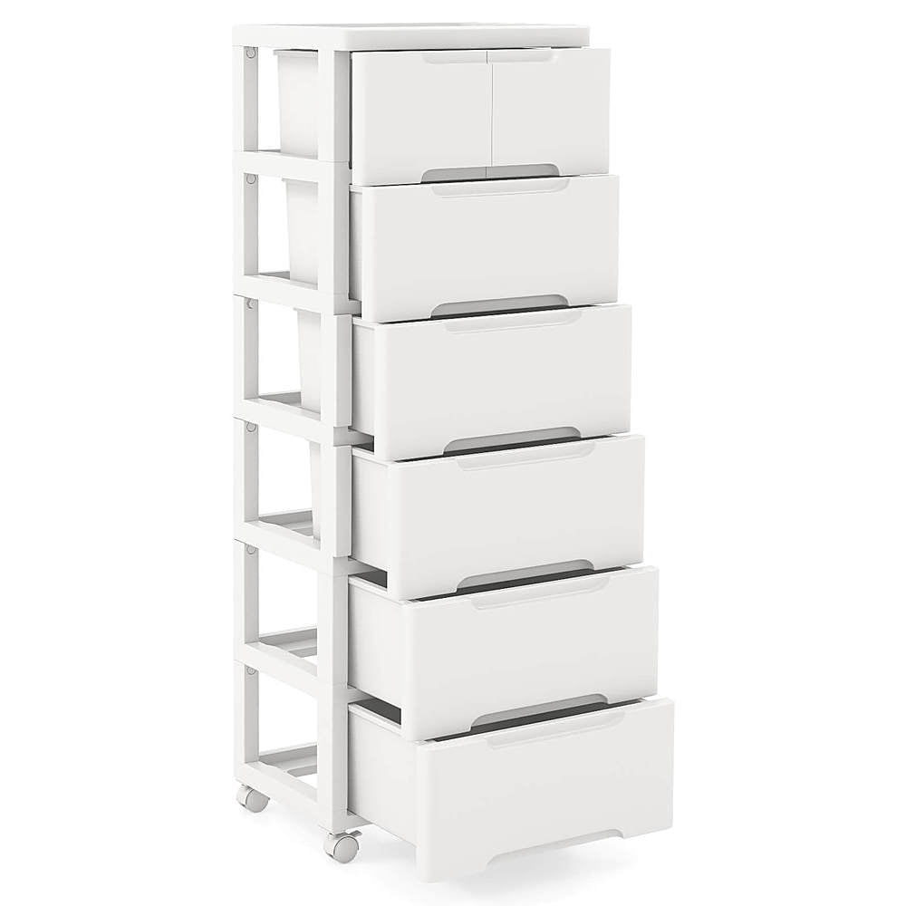 Costway 1 PCS 7-Drawer Plastic Rolling Storage Cart with 4 Universal Wheels Dresser Cabinet - White_9