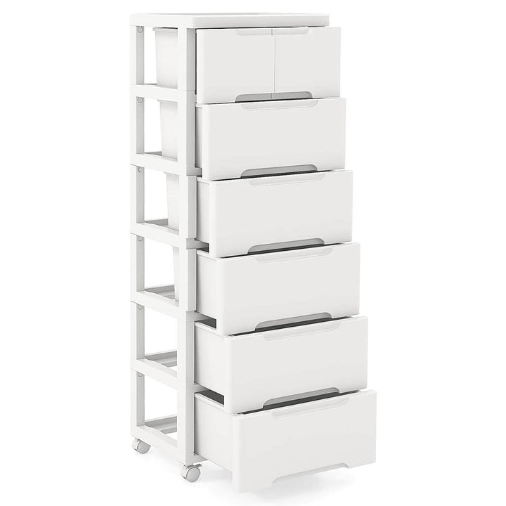 Costway 1 PCS 7-Drawer Plastic Rolling Storage Cart with 4 Universal Wheels Dresser Cabinet - White_9