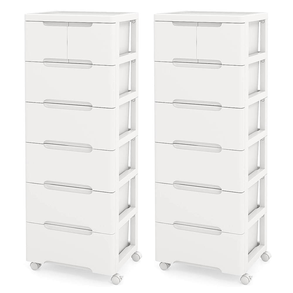 Costway 2 PCS 7-Drawer Plastic Rolling Storage Cart with 4 Universal Wheels Dresser Cabinet - White_0