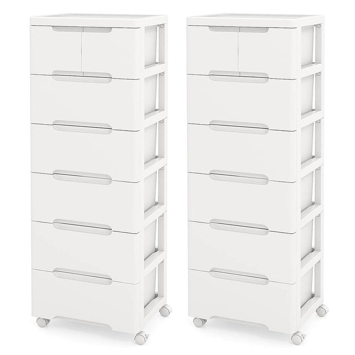 Costway 2 PCS 7-Drawer Plastic Rolling Storage Cart with 4 Universal Wheels Dresser Cabinet - White_0