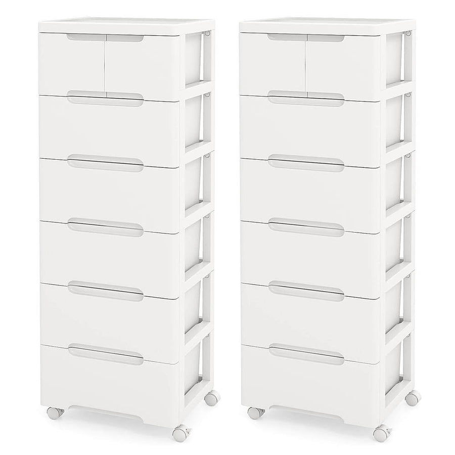 Costway 2 PCS 7-Drawer Plastic Rolling Storage Cart with 4 Universal Wheels Dresser Cabinet - White_0