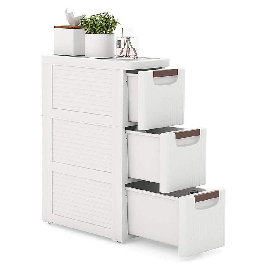 Costway 1 PCS 3-Drawer Narrow Rolling Storage Cabinet with Pull Handles Built-in Wheels - White_0