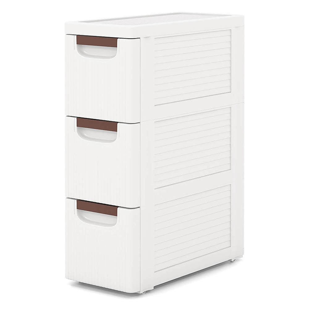 Costway 1 PCS 3-Drawer Narrow Rolling Storage Cabinet with Pull Handles Built-in Wheels - White_1