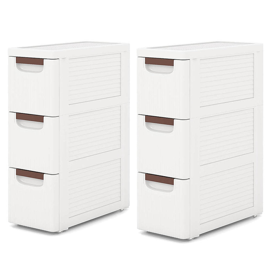 Costway 2 PCS 3-Drawer Narrow Rolling Storage Cabinet with Pull Handles Built-in Wheels - White_0