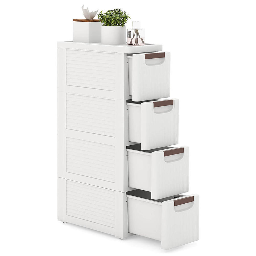 Costway 1 PCS 4-Drawer Narrow Rolling Storage Cabinet with Pull Handles Built-in Wheels - White_0