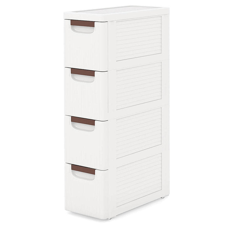 Costway 1 PCS 4-Drawer Narrow Rolling Storage Cabinet with Pull Handles Built-in Wheels - White_8