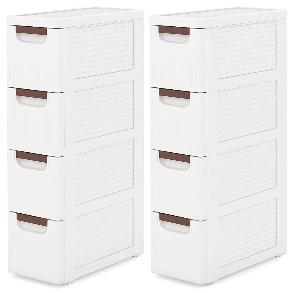 Costway 2 PCS 4-Drawer Narrow Rolling Storage Cabinet with Pull Handles Built-in Wheels - White_0