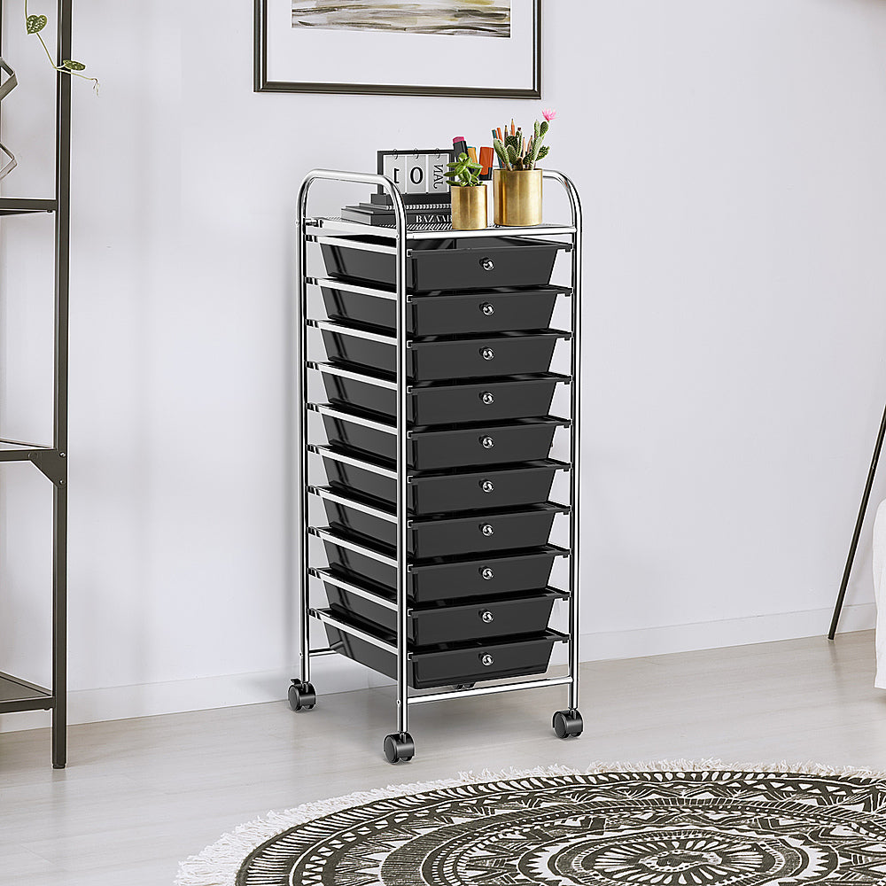 Costway 10 Drawer Rolling Storage Cart Scrapbook Paper Office School Organizer - Black_1