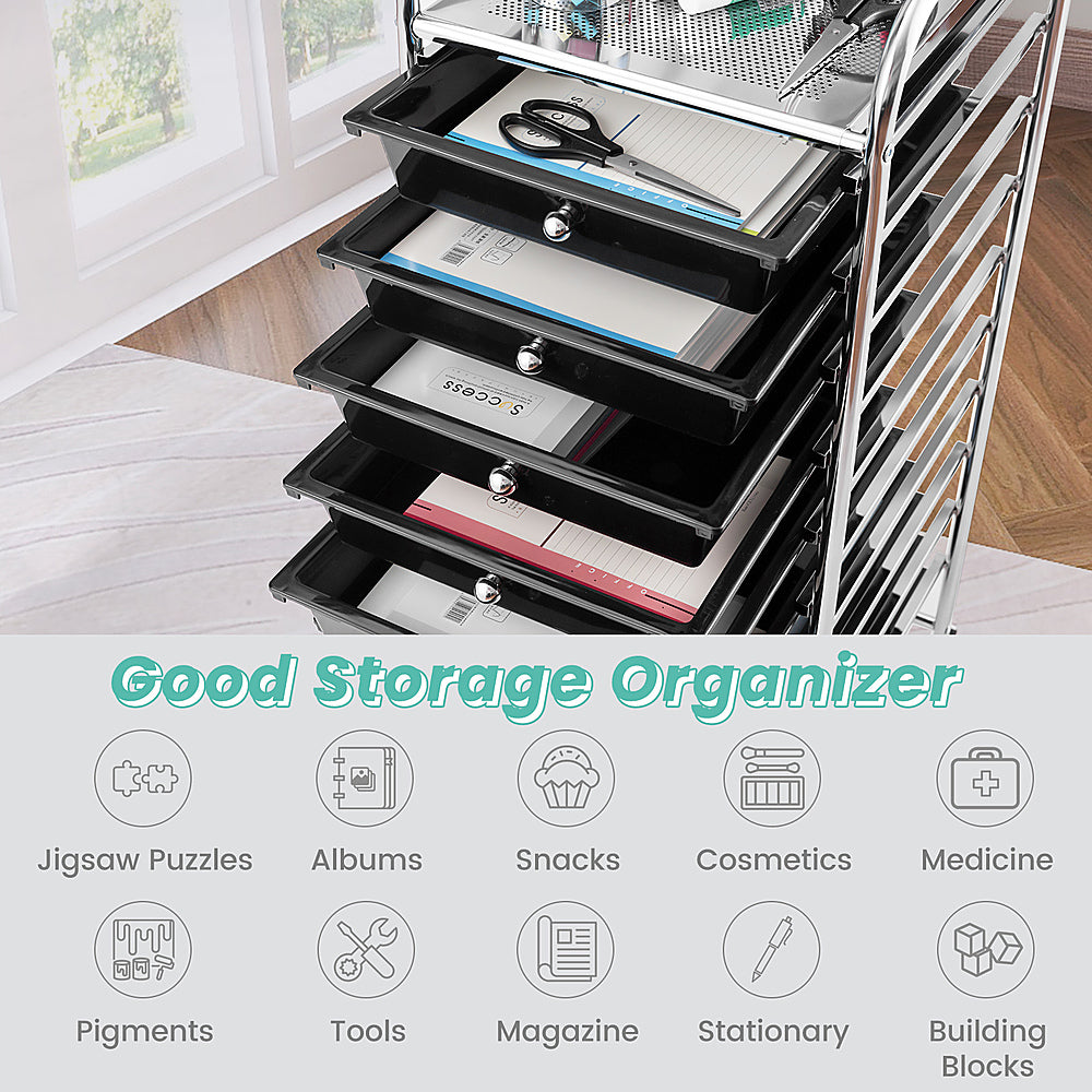 Costway 10 Drawer Rolling Storage Cart Scrapbook Paper Office School Organizer - Black_5