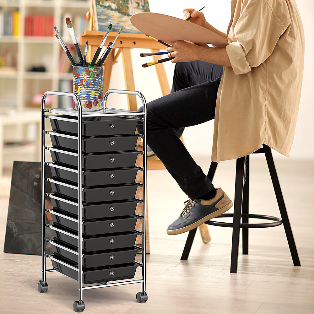 Costway 10 Drawer Rolling Storage Cart Scrapbook Paper Office School Organizer - Black_9