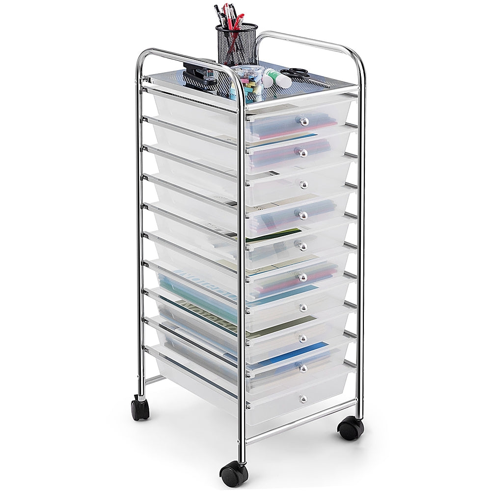 Costway 10 Drawer Rolling Storage Cart Scrapbook Paper Office School Organizer - Clear_0