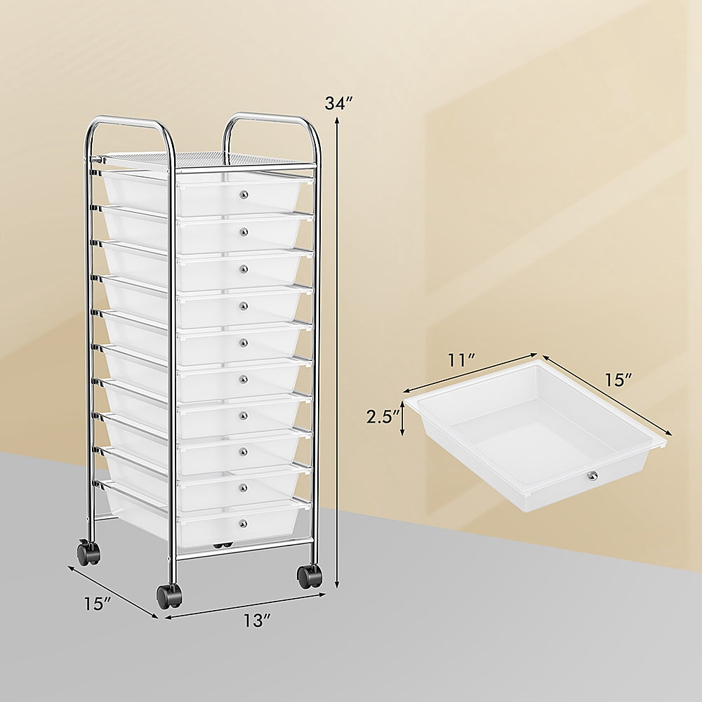 Costway 10 Drawer Rolling Storage Cart Scrapbook Paper Office School Organizer - Clear_3