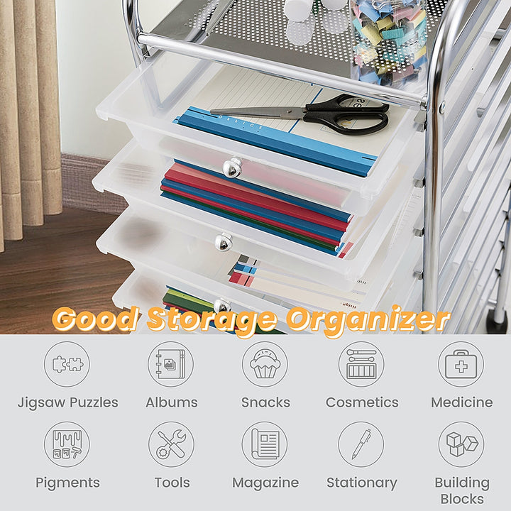 Costway 10 Drawer Rolling Storage Cart Scrapbook Paper Office School Organizer - Clear_5