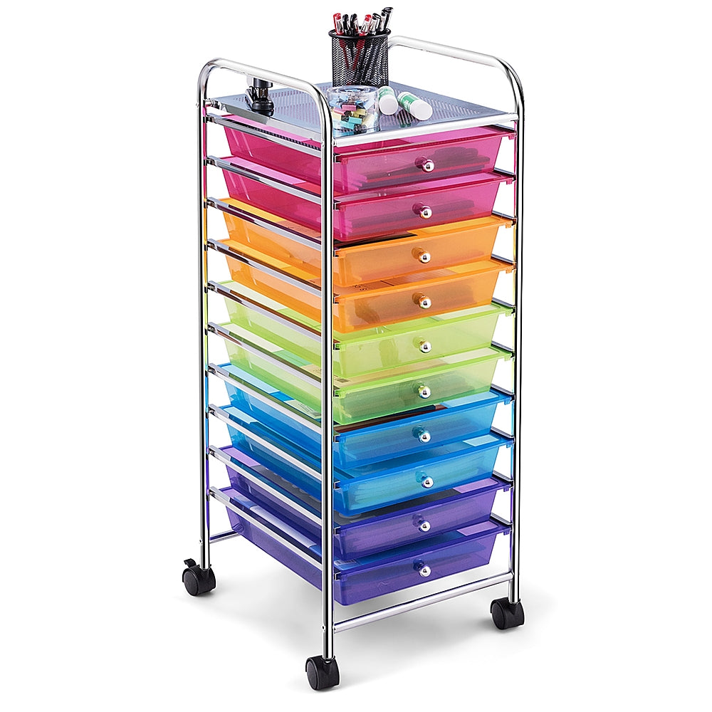 Costway 10 Drawer Rolling Storage Cart Scrapbook Paper Office School Organizer - Multicolor_0