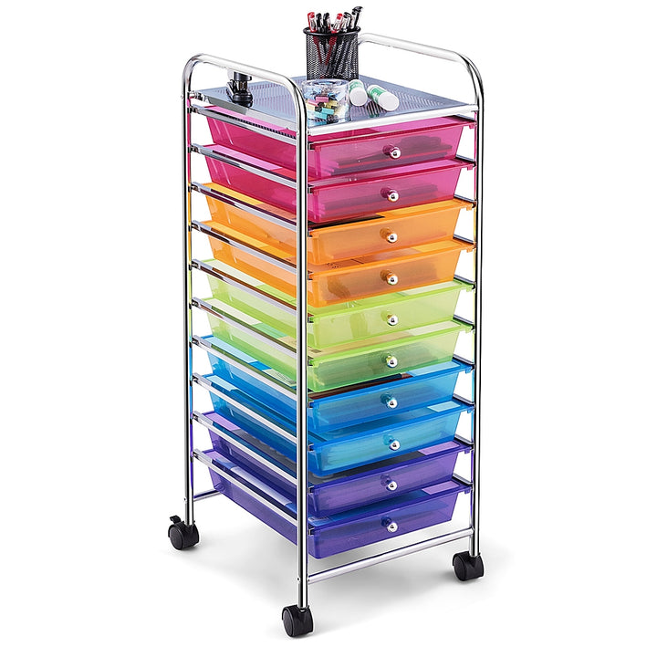 Costway 10 Drawer Rolling Storage Cart Scrapbook Paper Office School Organizer - Multicolor_0