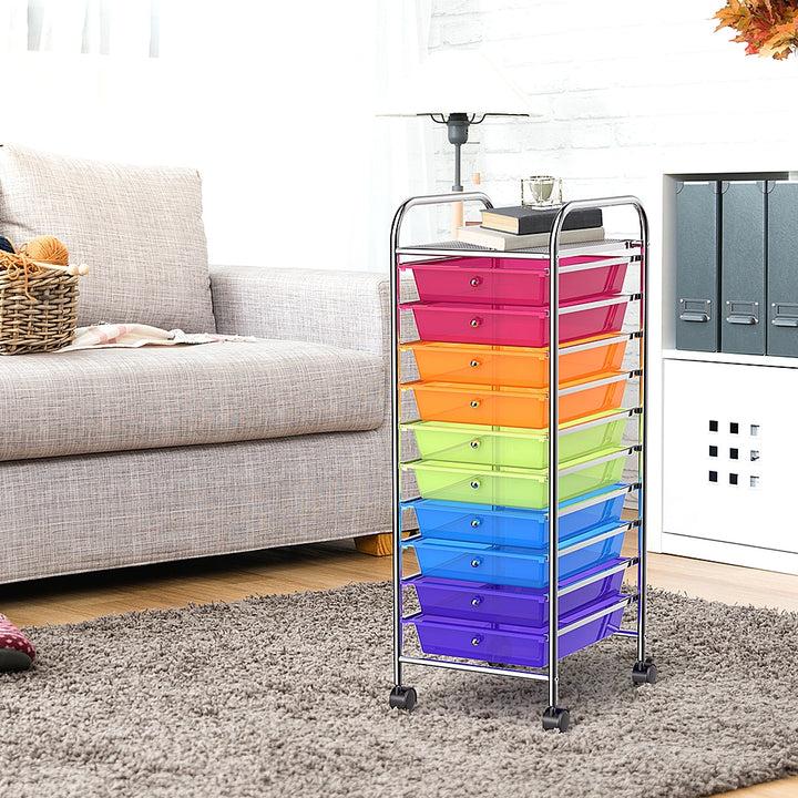 Costway 10 Drawer Rolling Storage Cart Scrapbook Paper Office School Organizer - Multicolor_1