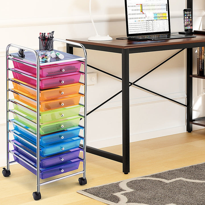 Costway 10 Drawer Rolling Storage Cart Scrapbook Paper Office School Organizer - Multicolor_2