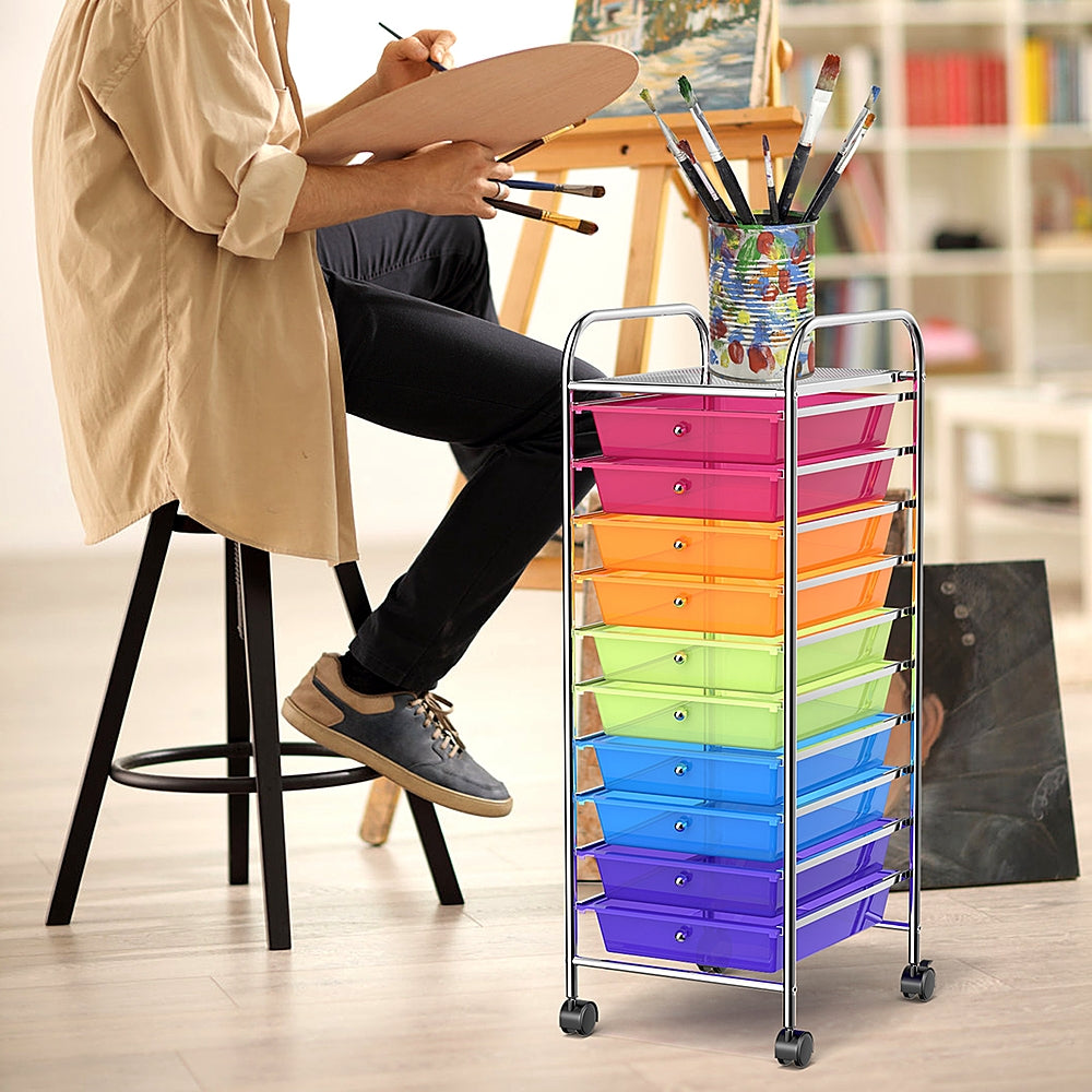 Costway 10 Drawer Rolling Storage Cart Scrapbook Paper Office School Organizer - Multicolor_3