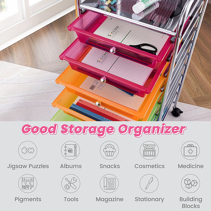 Costway 10 Drawer Rolling Storage Cart Scrapbook Paper Office School Organizer - Multicolor_6