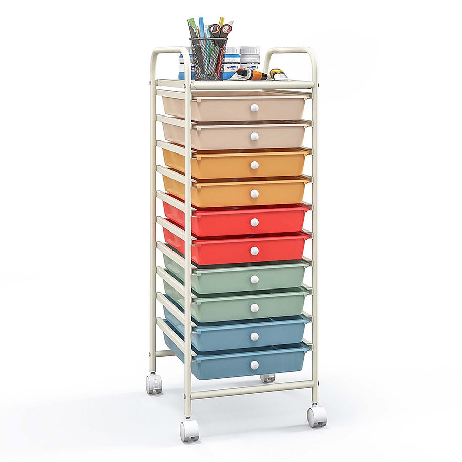 Costway 10 Drawer Rolling Storage Cart Scrapbook Paper Office School Organizer - Macaron_0