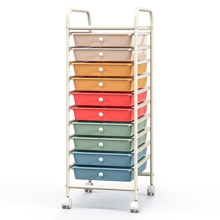 Costway 10 Drawer Rolling Storage Cart Scrapbook Paper Office School Organizer - Macaron_8