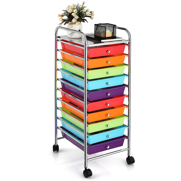 Costway Rolling Storage Cart with 10 Drawers Scrapbook Office School Organizer - Multicolor_0