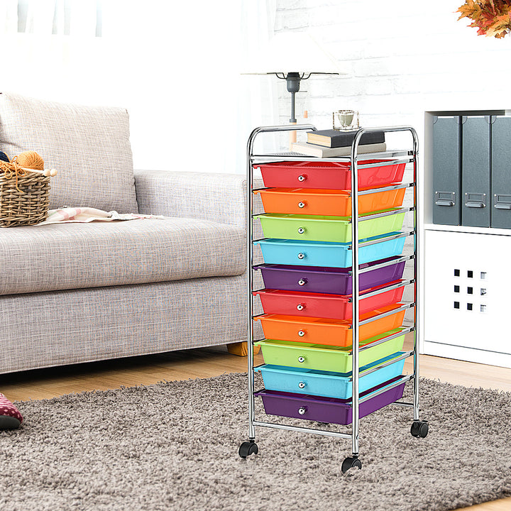 Costway Rolling Storage Cart with 10 Drawers Scrapbook Office School Organizer - Multicolor_1