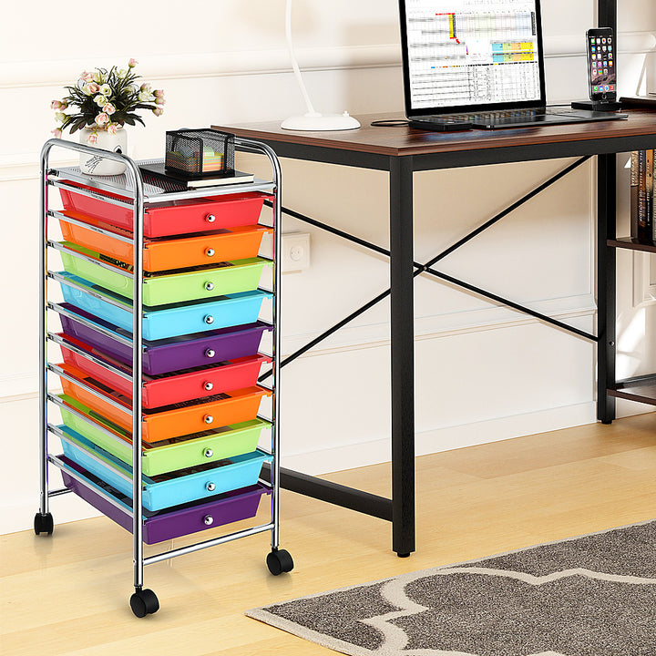 Costway Rolling Storage Cart with 10 Drawers Scrapbook Office School Organizer - Multicolor_2