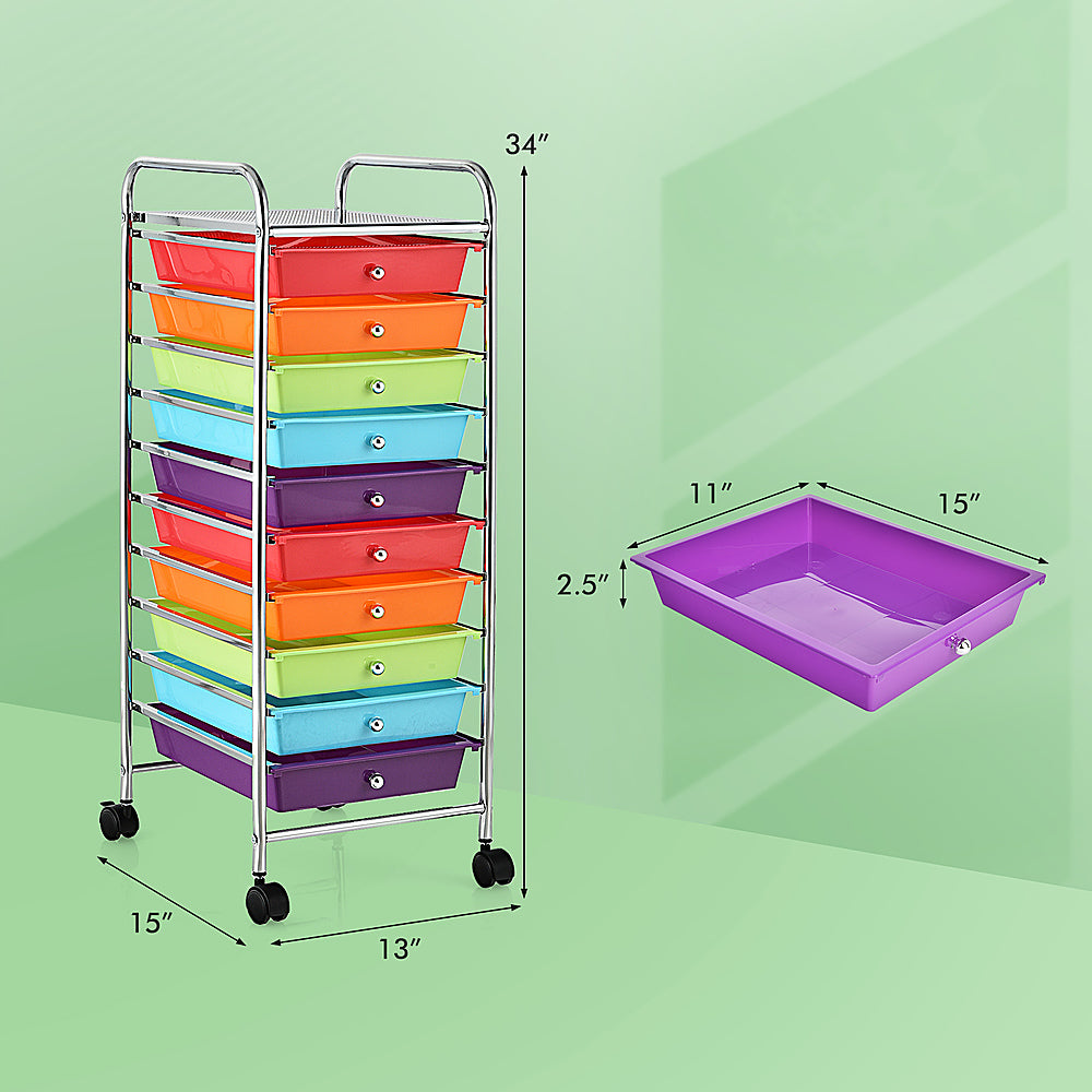 Costway Rolling Storage Cart with 10 Drawers Scrapbook Office School Organizer - Multicolor_3