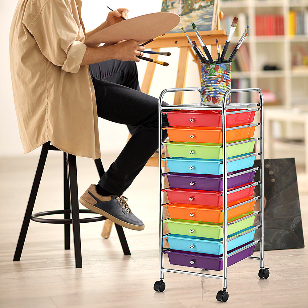 Costway Rolling Storage Cart with 10 Drawers Scrapbook Office School Organizer - Multicolor_8