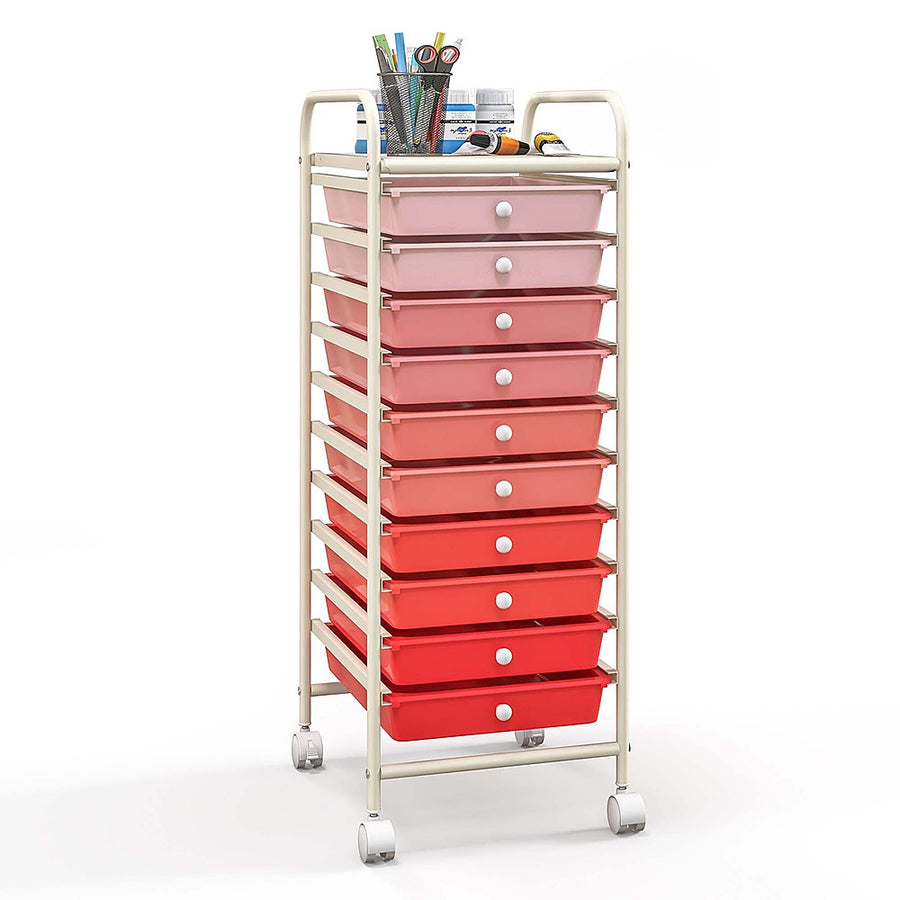 Costway 10 Drawer Rolling Storage Cart Scrapbook Paper Office School Organizer - Gradient Pink_0