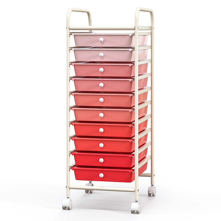 Costway 10 Drawer Rolling Storage Cart Scrapbook Paper Office School Organizer - Gradient Pink_8