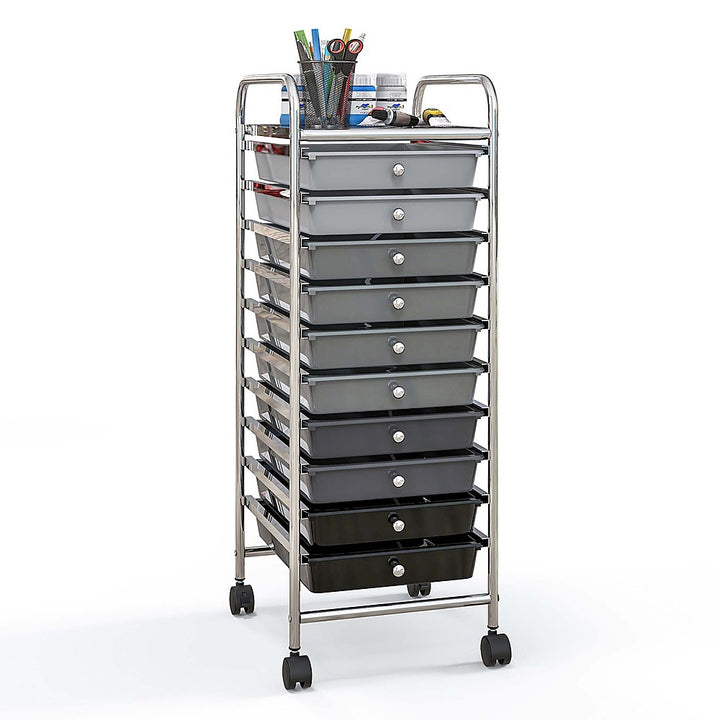 Costway 10 Drawer Rolling Storage Cart Scrapbook Paper Office School Organizer - Gradient Black_0