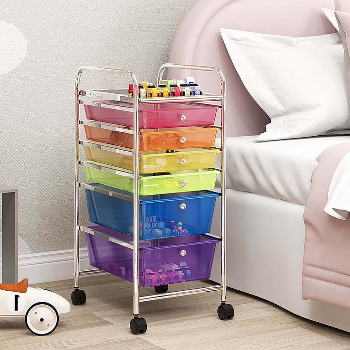 Costway 6 Drawer Rolling Storage Cart Tools Scrapbook Paper Office School Organizer - Colorful_2