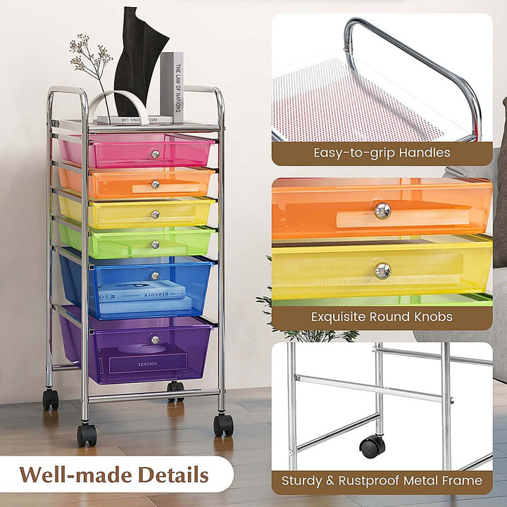 Costway 6 Drawer Rolling Storage Cart Tools Scrapbook Paper Office School Organizer - Colorful_3