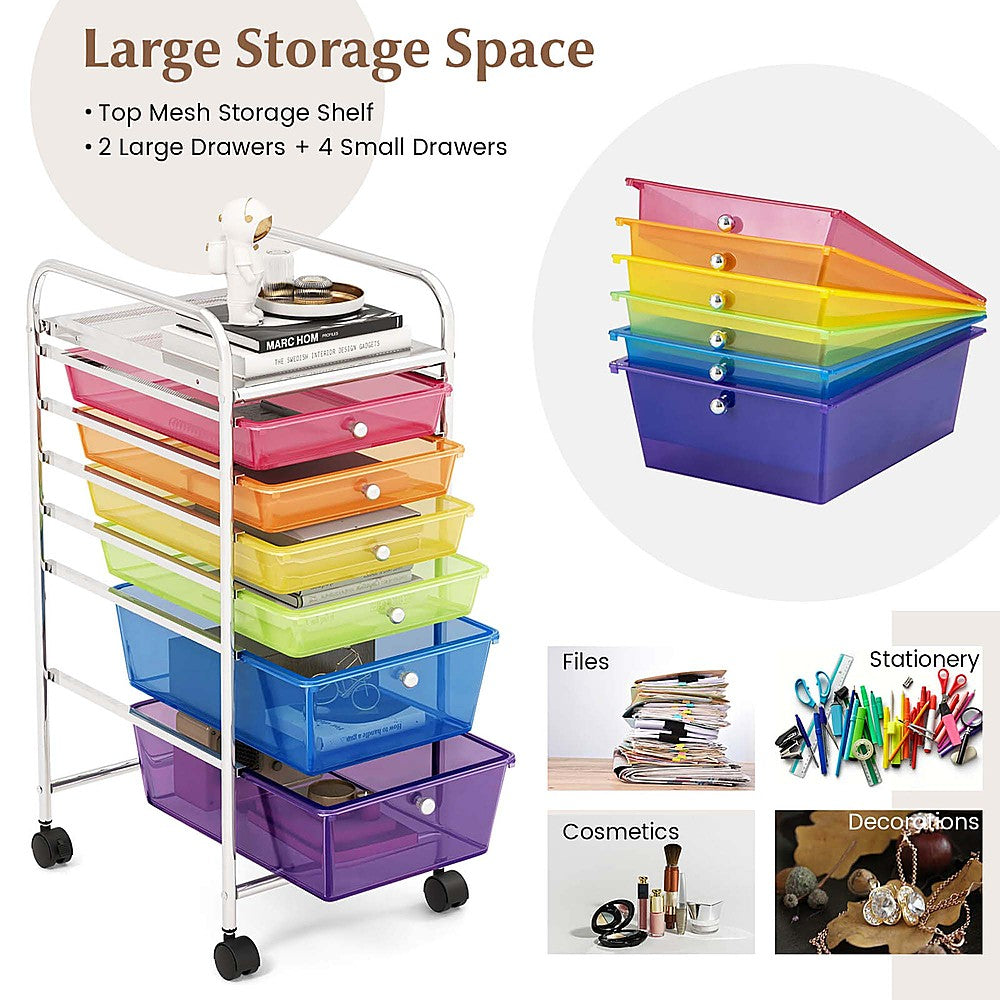 Costway 6 Drawer Rolling Storage Cart Tools Scrapbook Paper Office School Organizer - Colorful_4