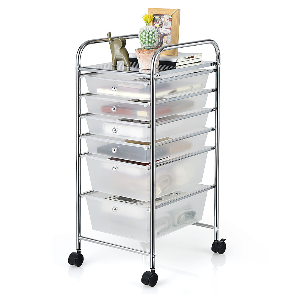 Costway 6 Drawer Rolling Storage Cart Scrapbook Paper Office Organizer - Clear_0