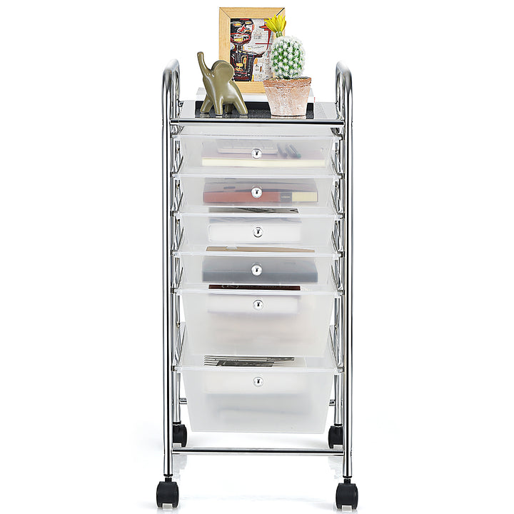 Costway 6 Drawer Rolling Storage Cart Scrapbook Paper Office Organizer - Clear_1