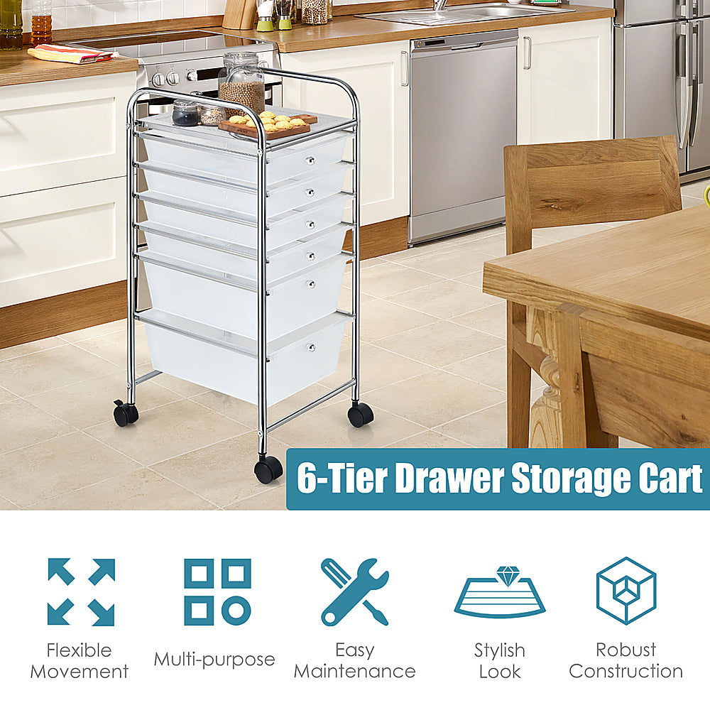 Costway 6 Drawer Rolling Storage Cart Scrapbook Paper Office Organizer - Clear_4