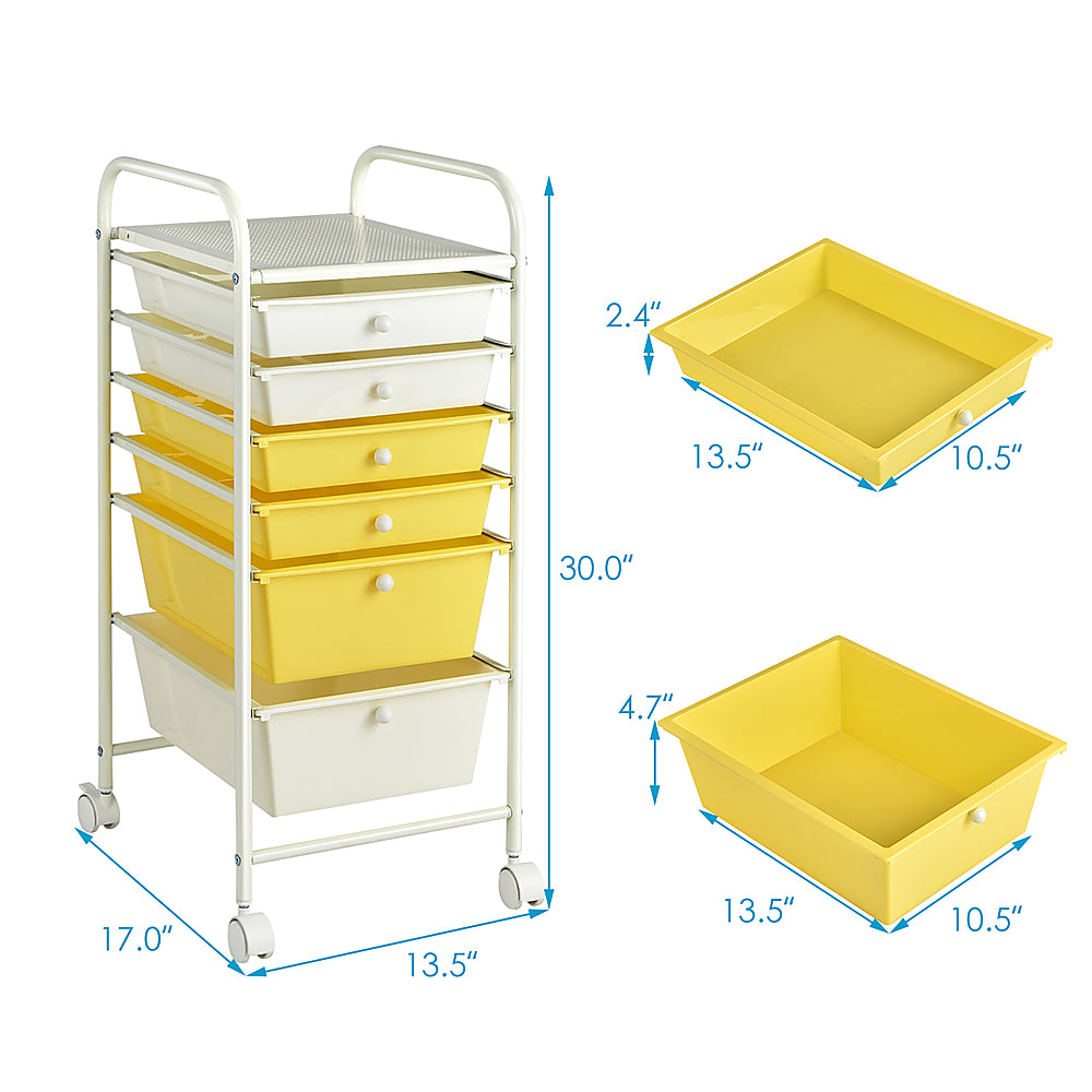 Costway 6 Drawer Rolling Storage Cart Scrapbook Paper Office Organizer - Yellow_2