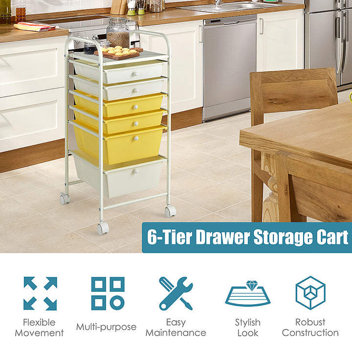 Costway 6 Drawer Rolling Storage Cart Scrapbook Paper Office Organizer - Yellow_3