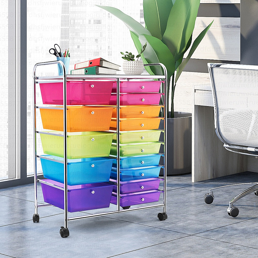 Costway 15 Drawer Rolling Storage Cart Tools Scrapbook Paper Office School Organizer - colorful_1